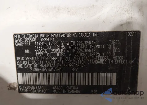 2011 Toyota Rav4 z USA, uszkodzony, nr VIN 2T3BF4DV7BW120915